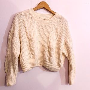 Soft Crop Puffy Sweater- White - Medium